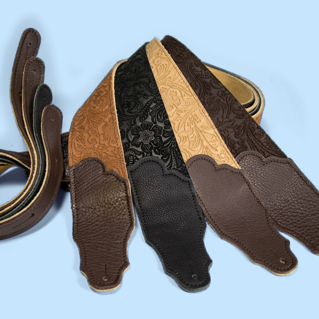 Franklin Embossed 2.5" Black Suede with Pebbled Black Glove Leather End Guitar Strap