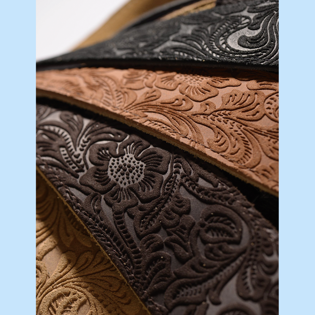 Franklin Embossed 2.5" Black Suede with Pebbled Black Glove Leather End Guitar Strap