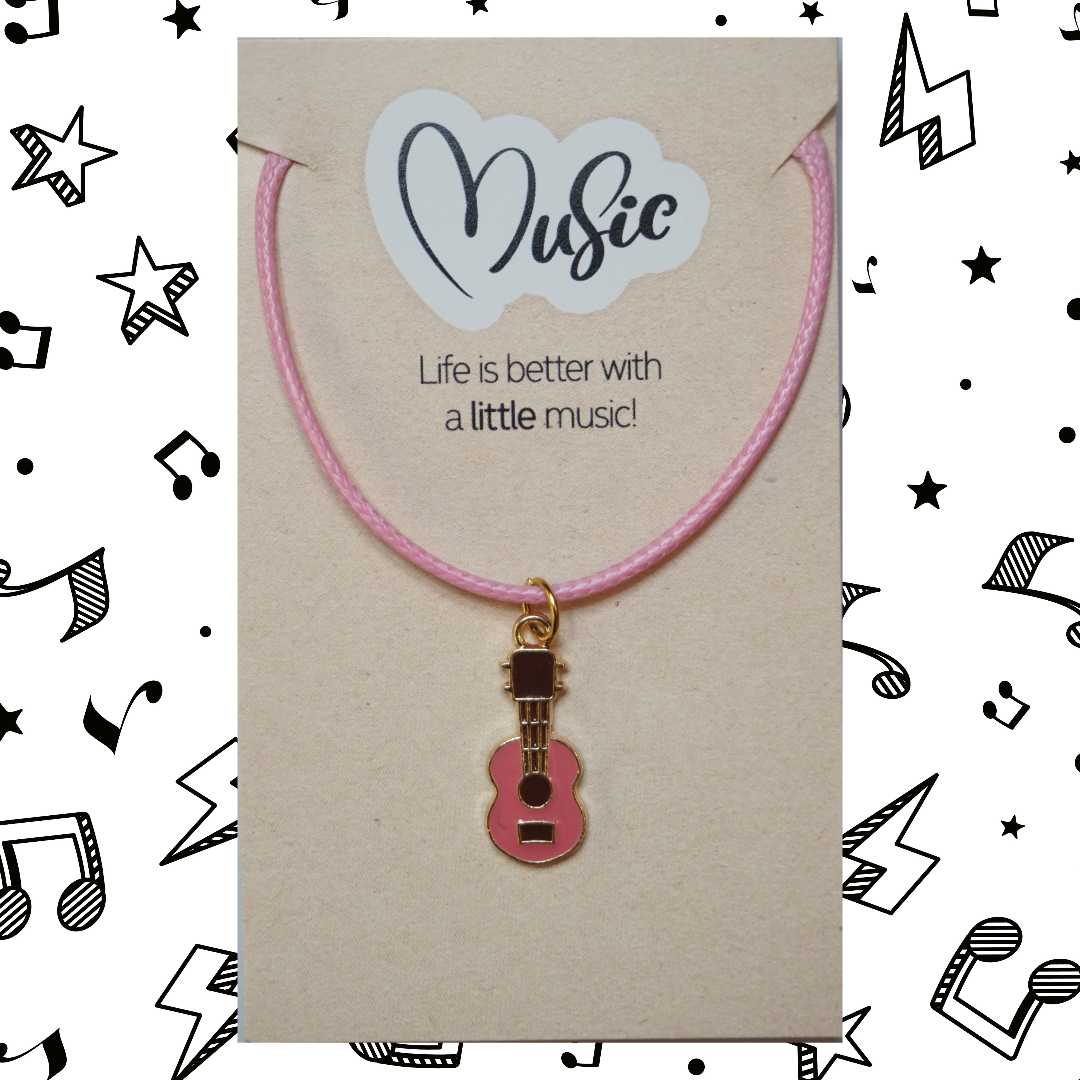 Life Is Better With a Little Music Necklace - Guitar/Ukulele (Pink)