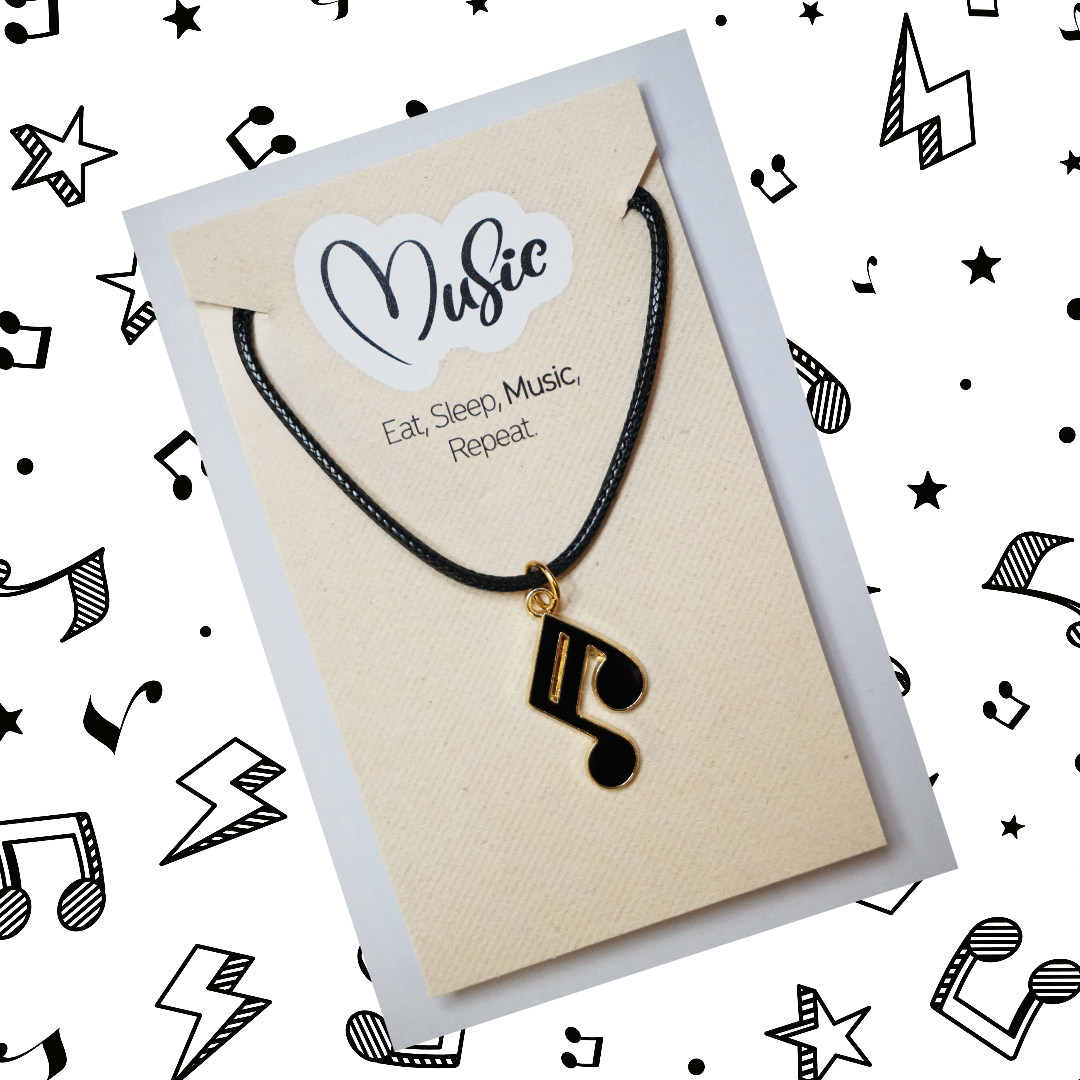 Eat. Sleep. Music. Repeat. Necklace - Double Quaver Note (Black)