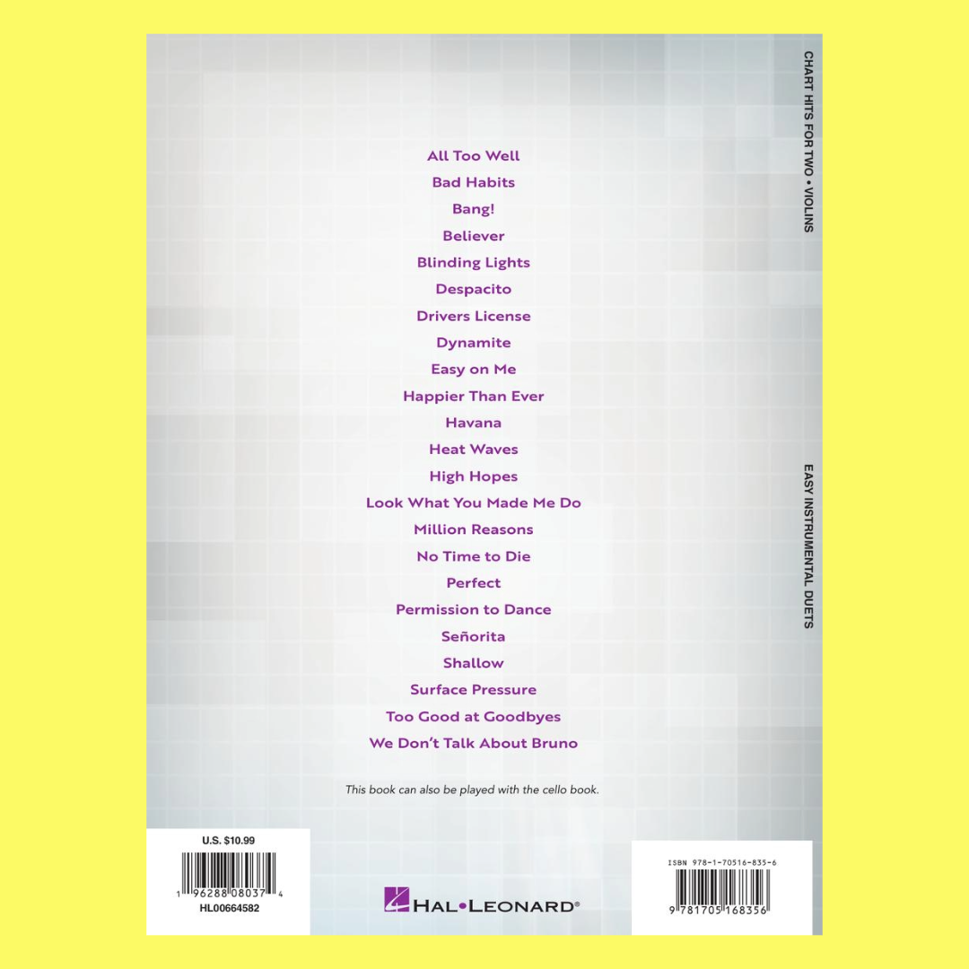 Chart Hits For Two Violins Book