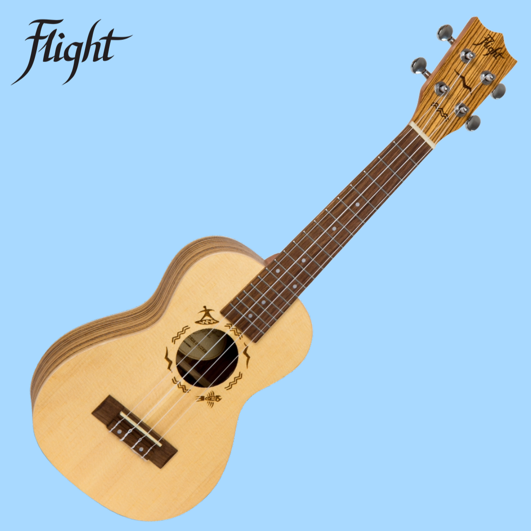 Flight DUC525 Concert Ukulele with Solid Spuce/Zebrawood and Padded Gig Bag