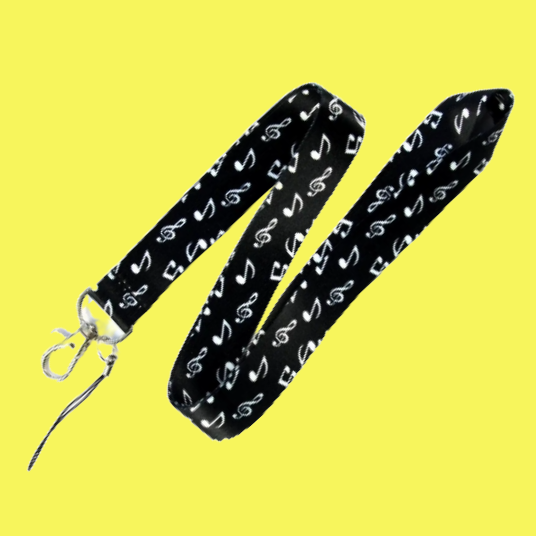 Floating Notes & Treble Clef Lanyard - Black (45cm)