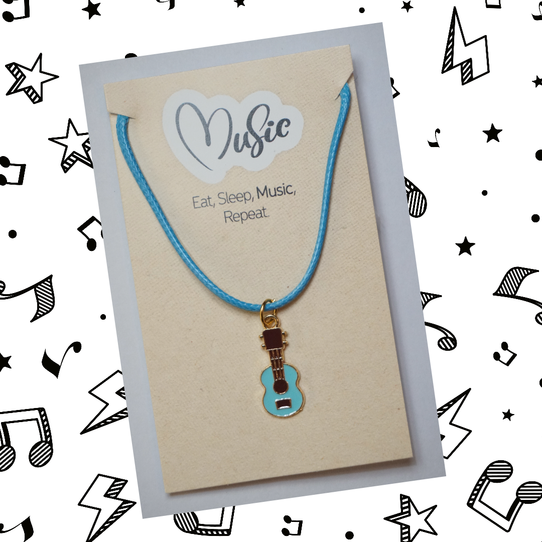 Eat. Sleep. Music. Repeat Necklace - Guitar/Ukulele (Blue)