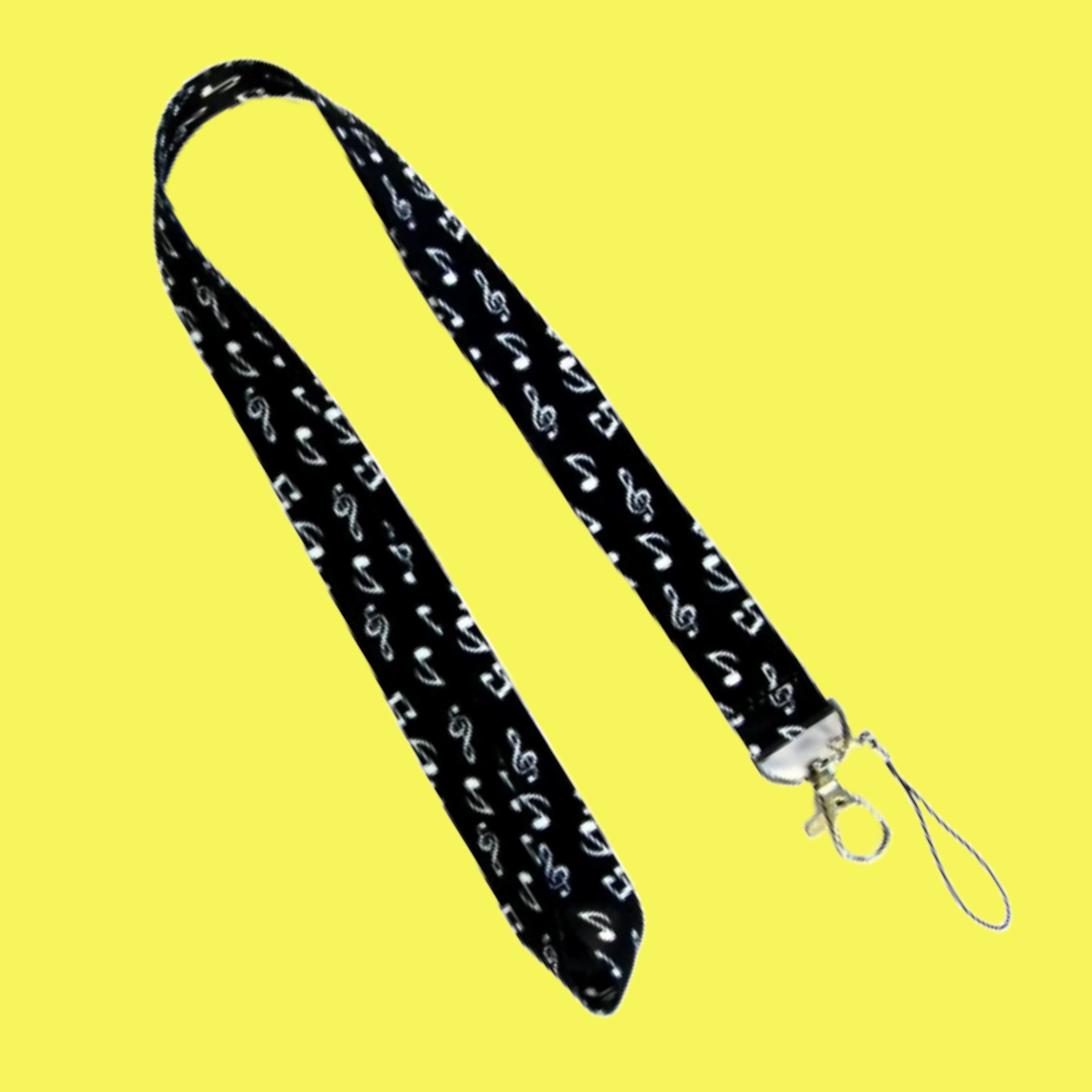 Floating Notes & Treble Clef Lanyard - Black (45cm)