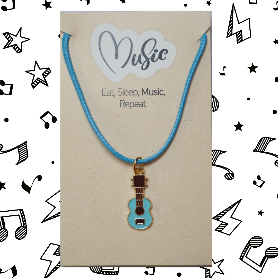 Eat. Sleep. Music. Repeat Necklace - Guitar/Ukulele (Blue)