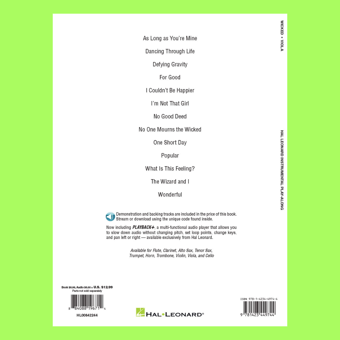 Wicked A New Musical - Viola Play Along Book/Ola