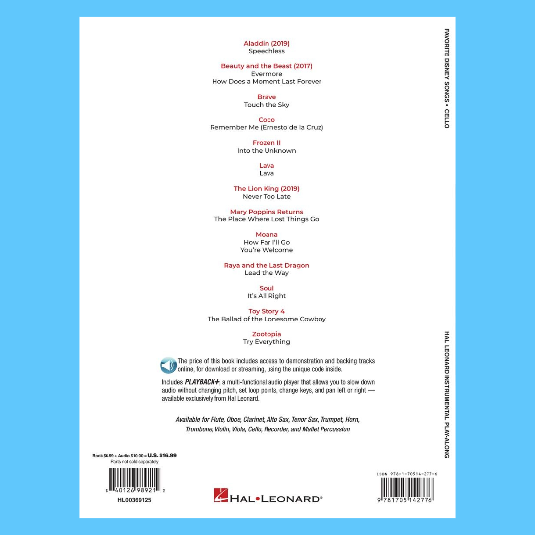 Favorite Disney Songs For Cello - Play Along Book/Ola