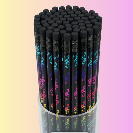 Music Pencil Black with Colourful Rainbow Treble Clefs