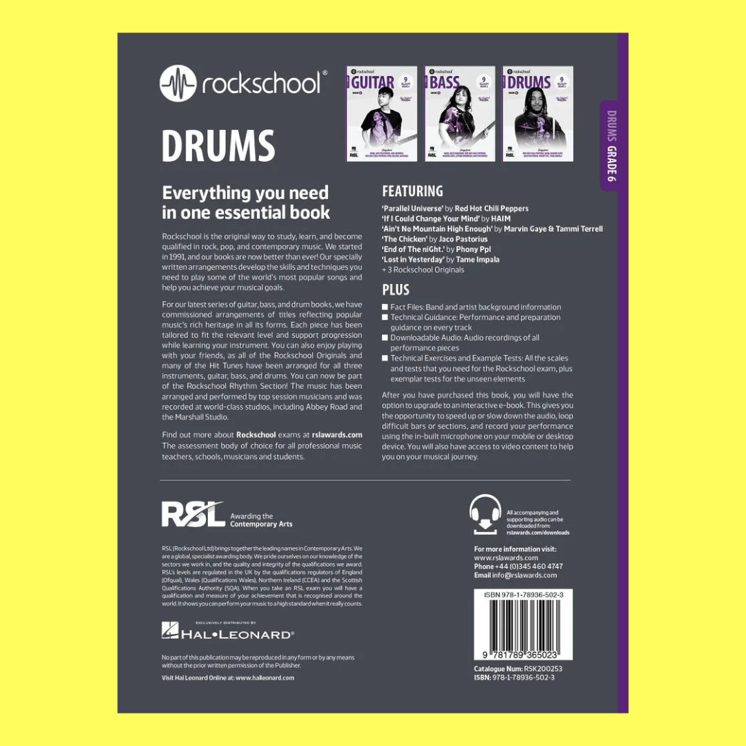 Rockschool Drums Grade 6 Book (2024+) New Edition