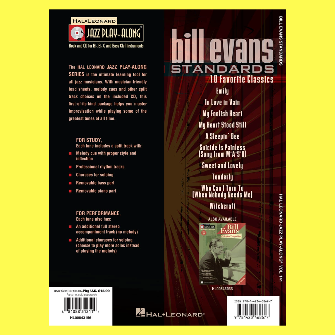 Bill Evans Standards  -Jazz Play Along Volume 141 Book/Cd