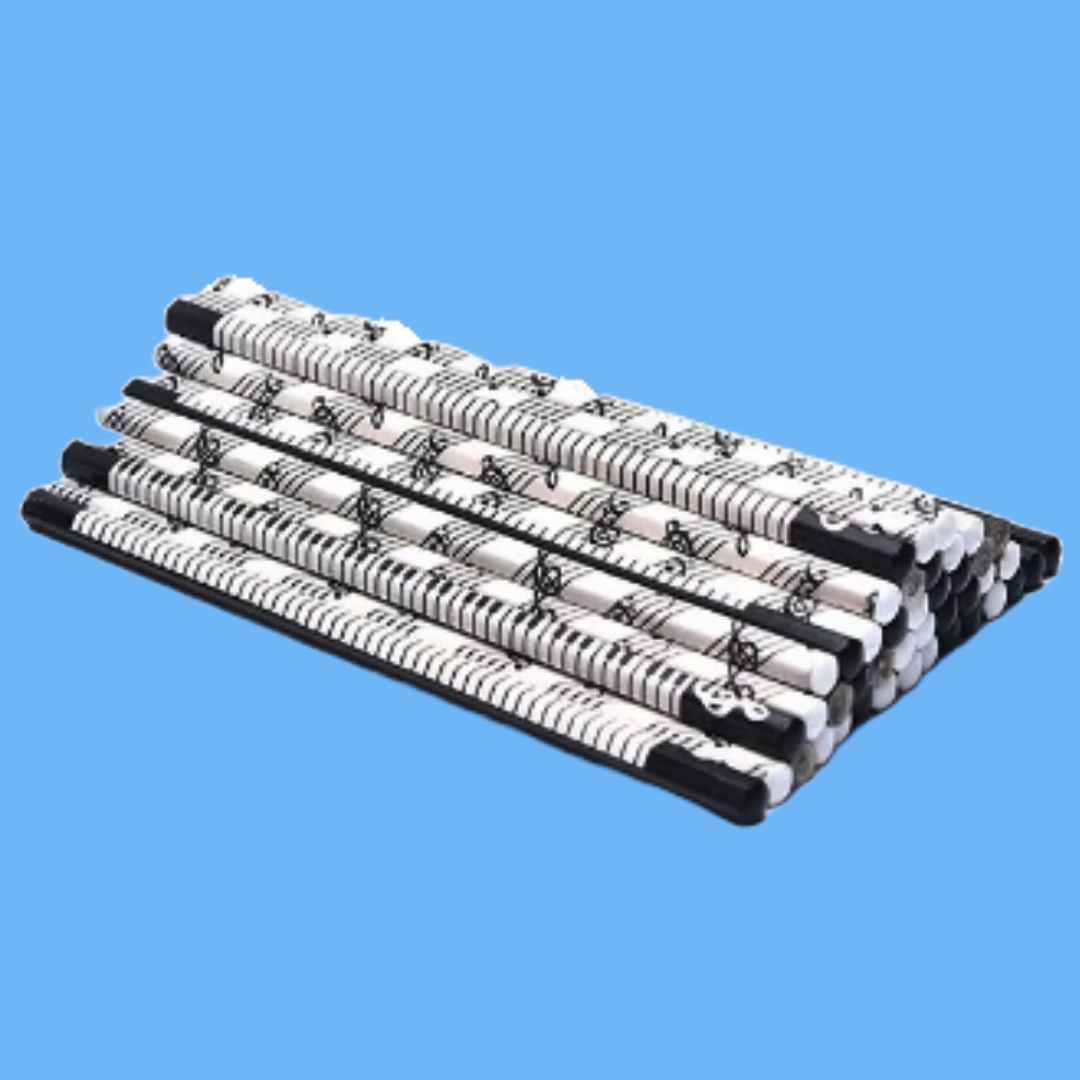 Black & White Musical Pencils  - 6 Pack with Piano Eraser (Black)