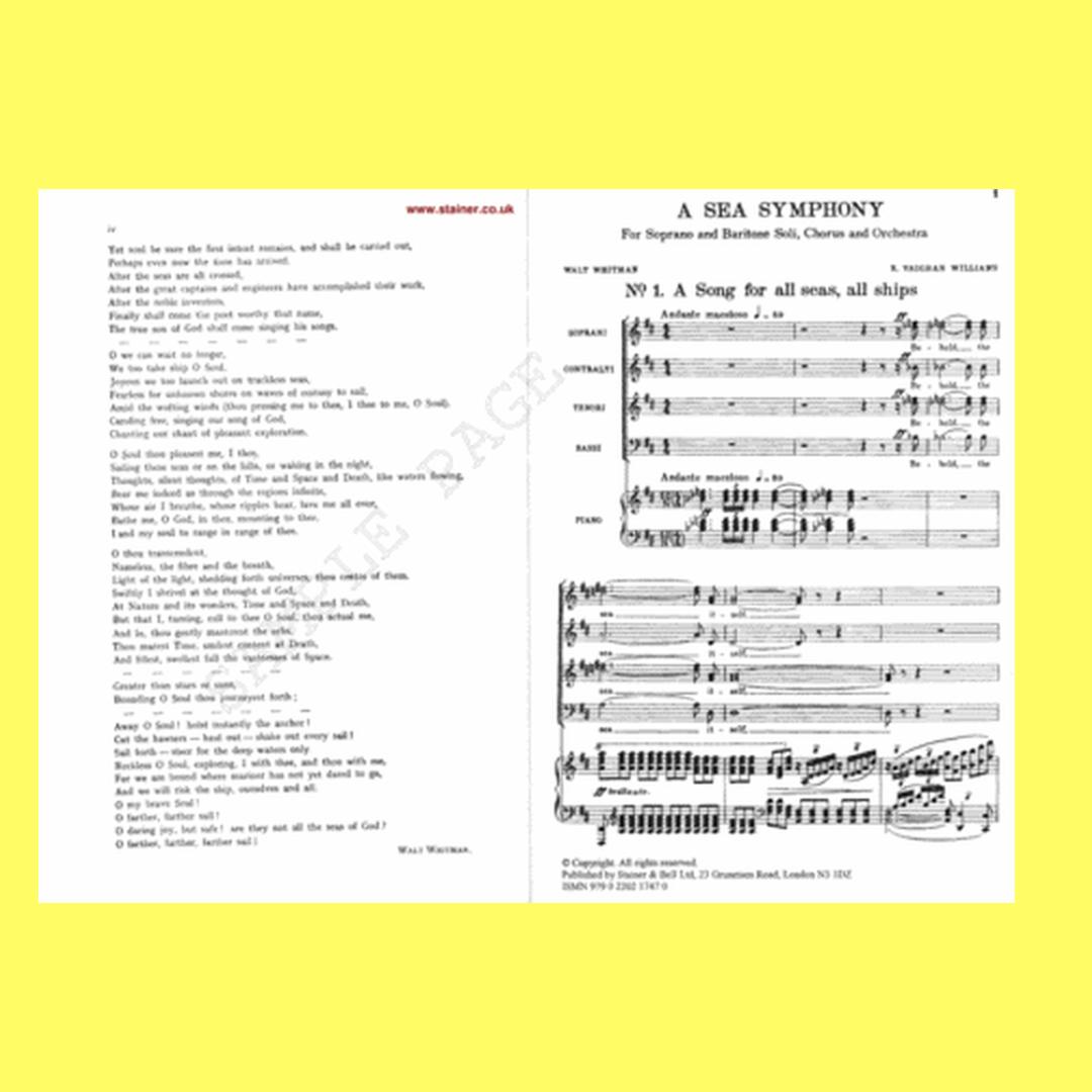 Symphony No 1 - Sea Symphony Vocal Score Book