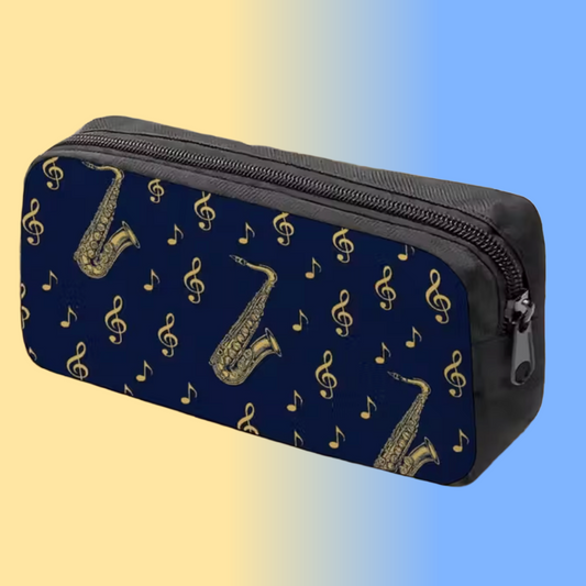 Saxophone and Treble Clef Music Bag/Pencil Case (Blue)