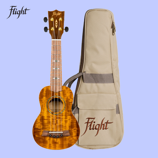 Flight DUS445 Soprano Acacia Ukulele with Gloss Finish and Gig Bag