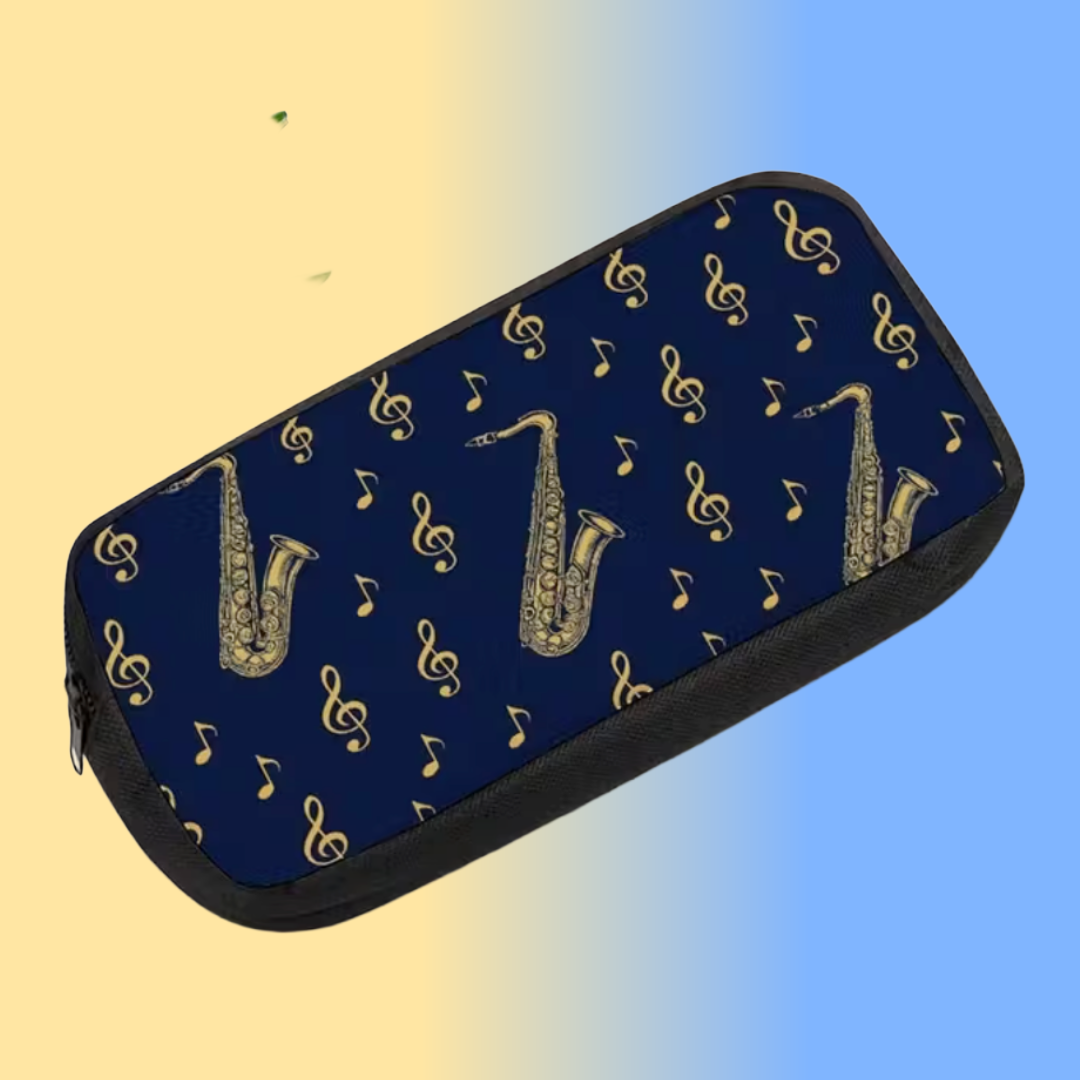 Saxophone and Treble Clef Music Bag/Pencil Case (Blue)