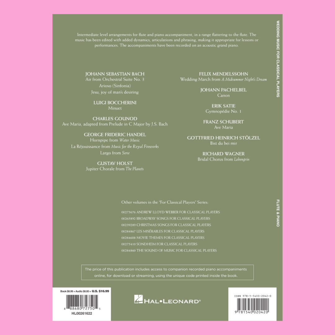 Wedding Music - Classical Players Flute Book with Piano Accompaniment (Book/Ola)