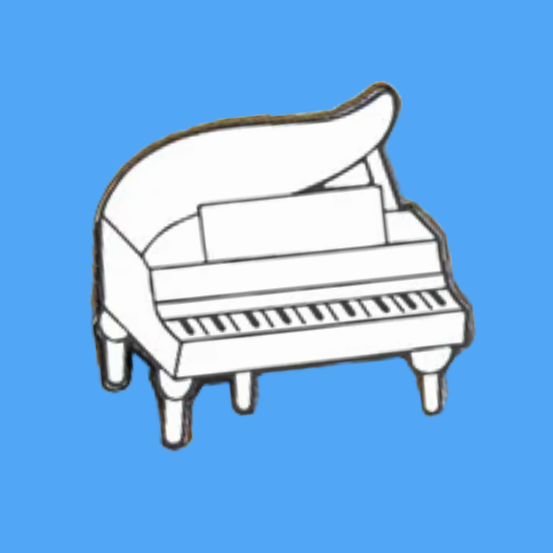 White Cartoon Piano Badge