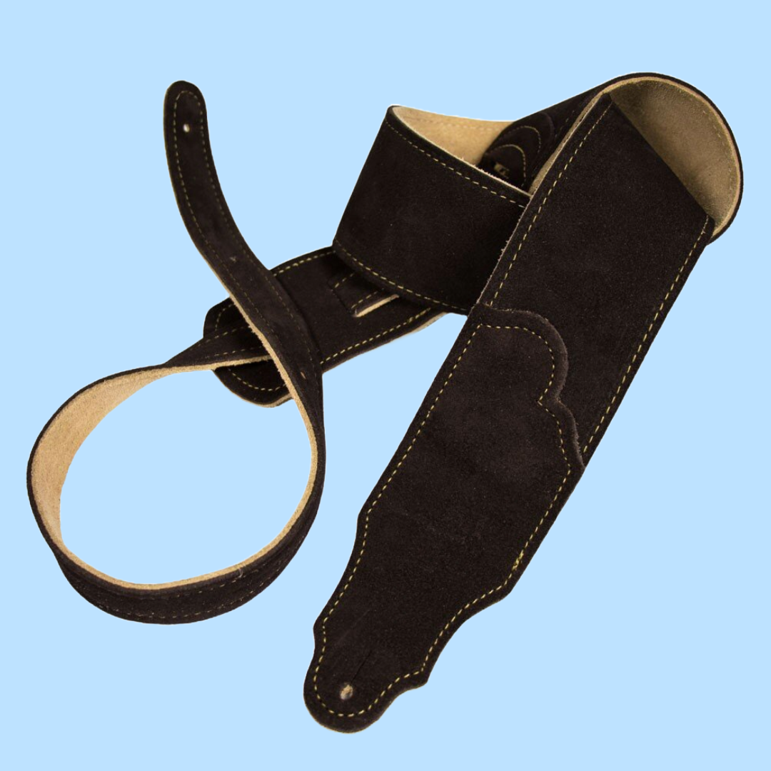 Franklin Original 2.5" Chocolate Suede with Gold Stitching Guitar Strap