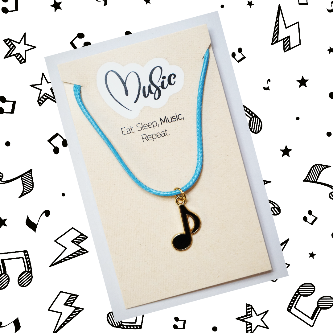 Eat. Sleep. Music. Repeat. Necklace - Quaver Note (Blue Cord)