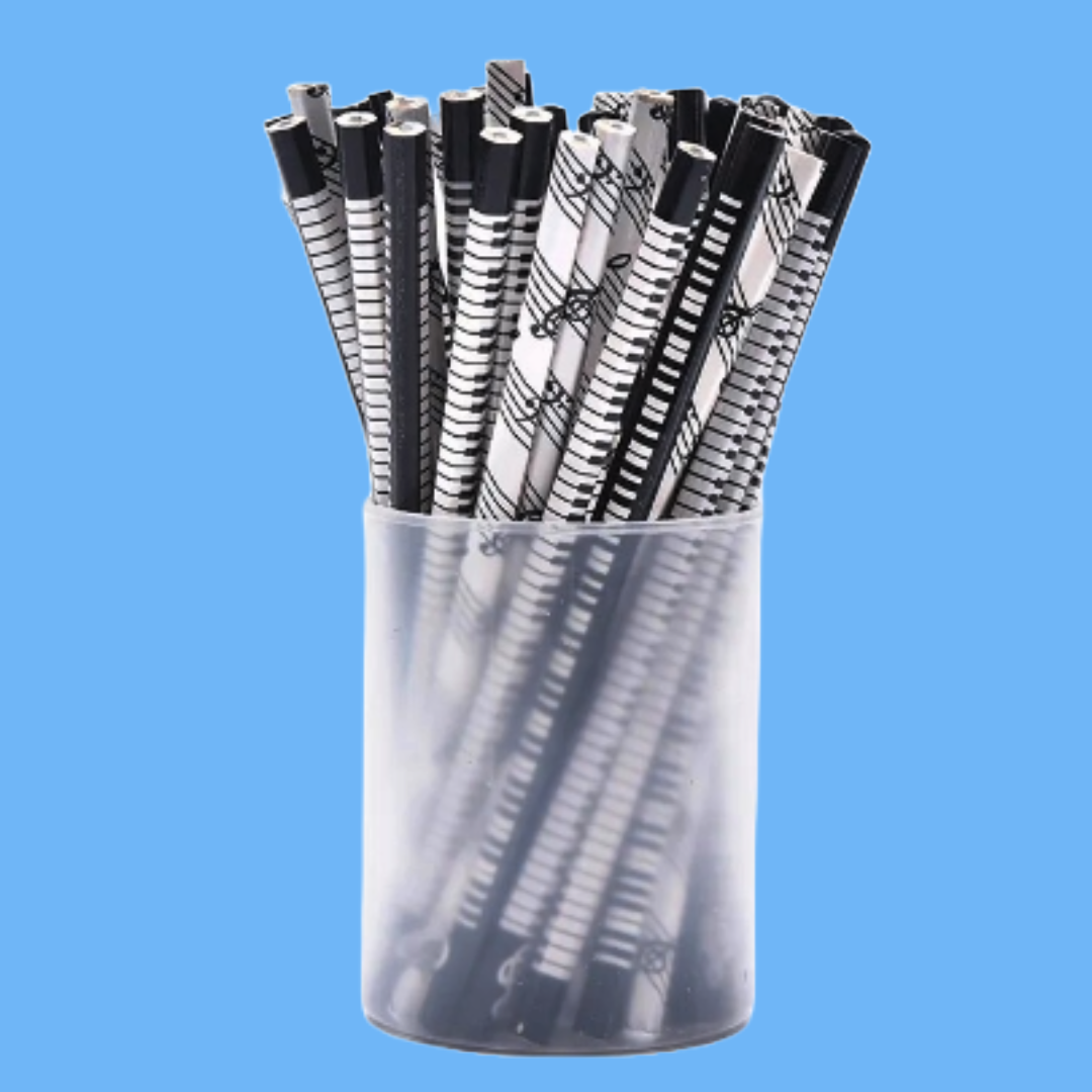 Black & White Musical Pencils  - 6 Pack with Piano Eraser (Black)