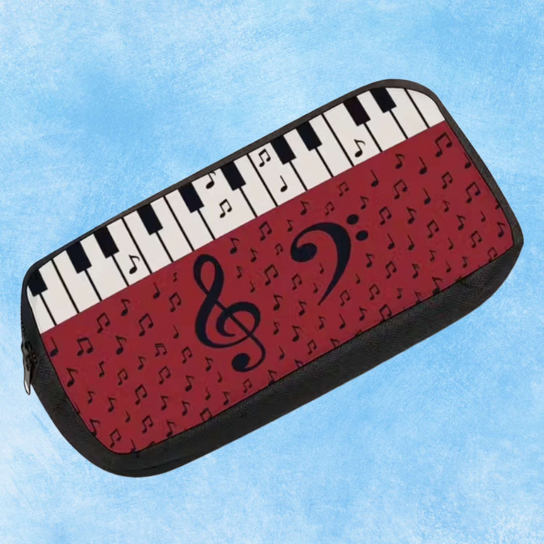 Piano Keys Treble and Bass Clef Music Bag/Pencil Case (Red)