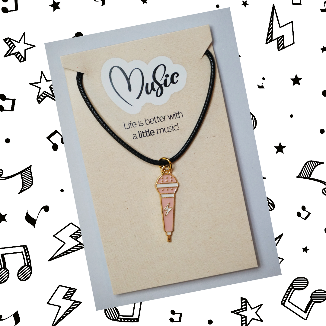 Music is Always The Answer Necklace - Microphone (Black Cord)