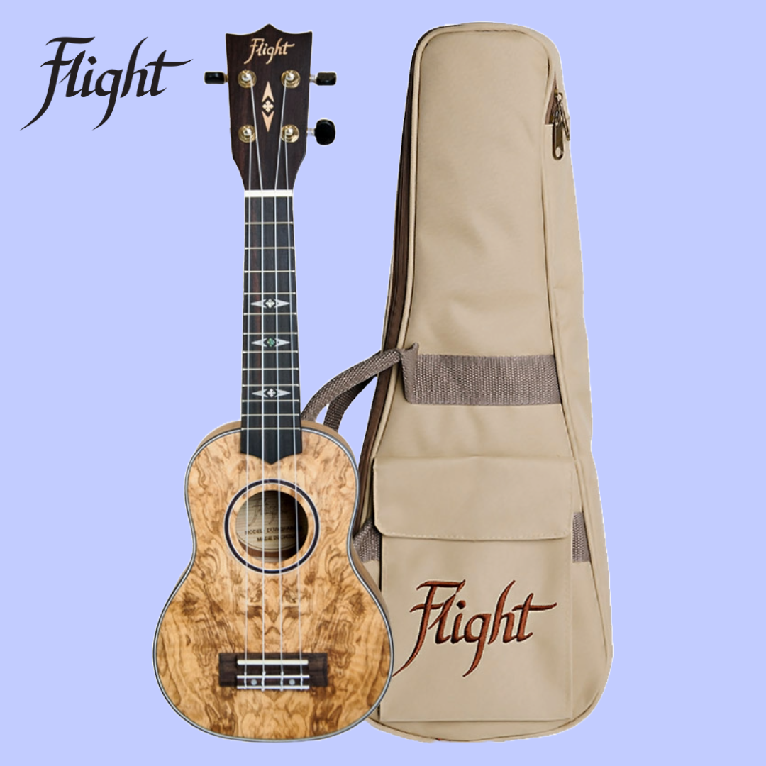 Flight DUD410 QA Quilted Ash Soprano Ukulele with Gig Bag