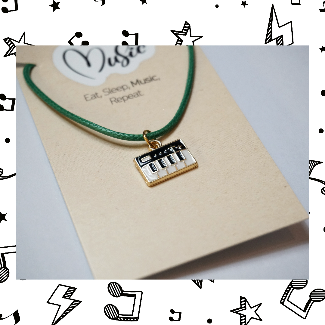 Eat. Sleep. Music. Repeat. Necklace - Piano/Keyboard (Green Cord)