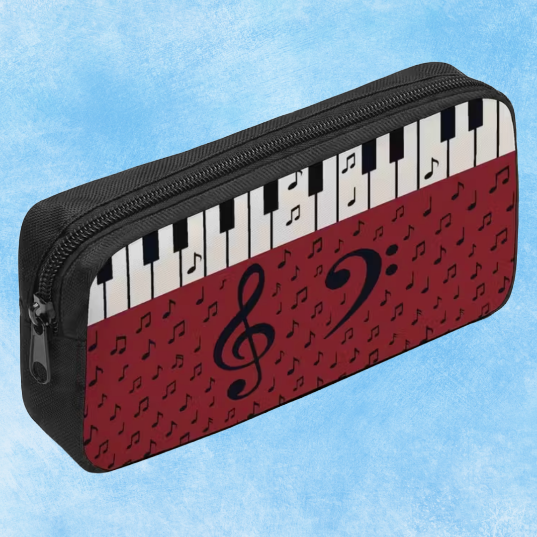 Piano Keys Treble and Bass Clef Music Bag/Pencil Case (Red)