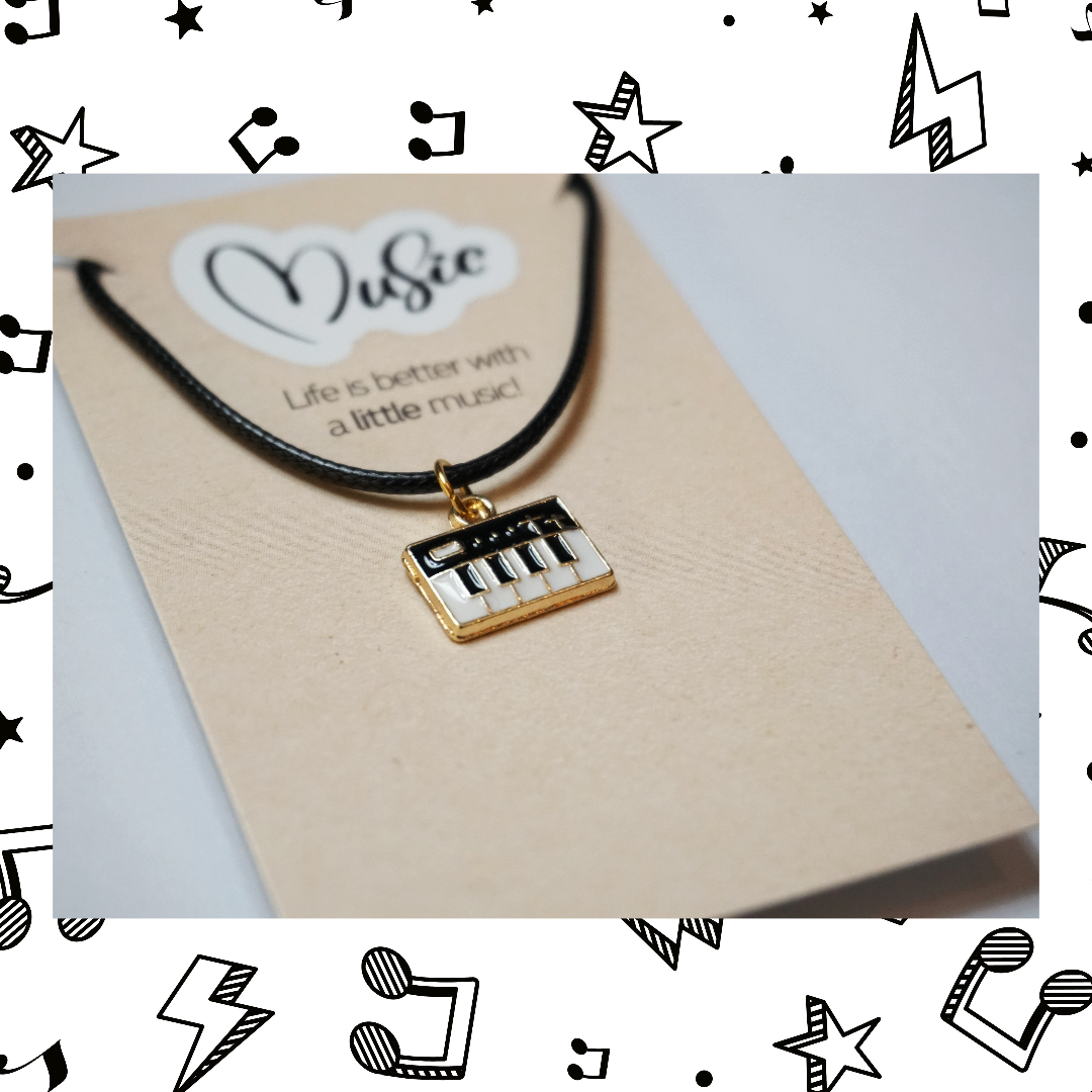 Life is Better With A Little Music Necklace - Piano/Keyboard (Black)