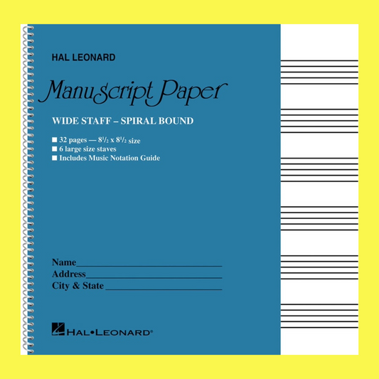 Hal Leonard -Aqua Manuscript Book- 6 Wide Staves, Spiral Binding (32 pages)