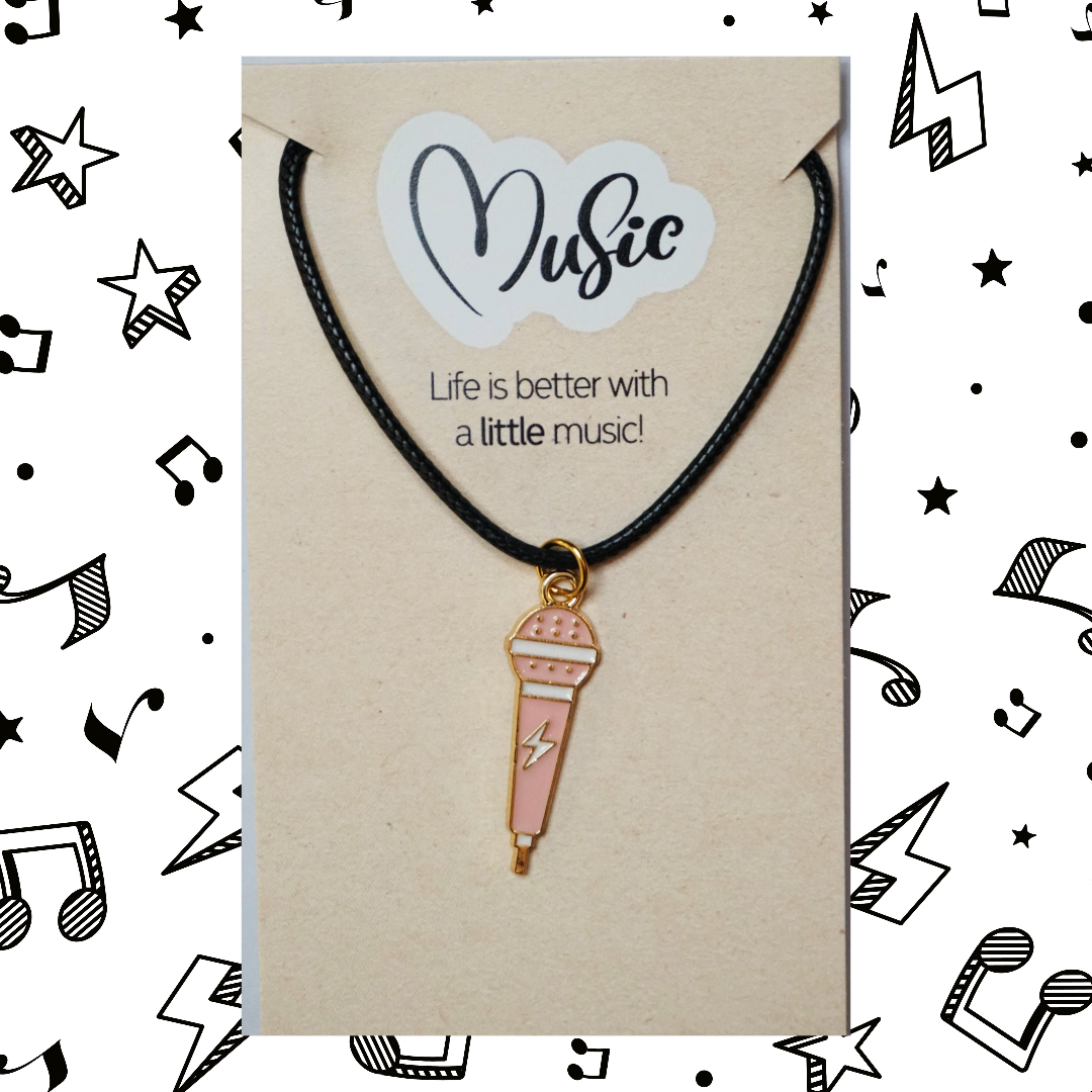 Music is Always The Answer Necklace - Microphone (Black Cord)