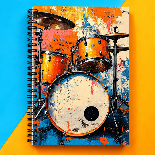 A5 Vintage Drum Kit Art Spiral Notebook (100 Pages)