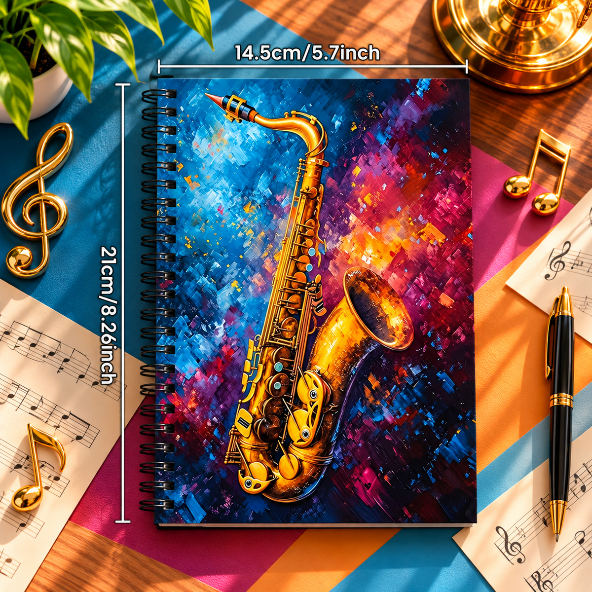 A5 Artistic Oil Painting Saxophone Spiral Notebook (100 Pages)