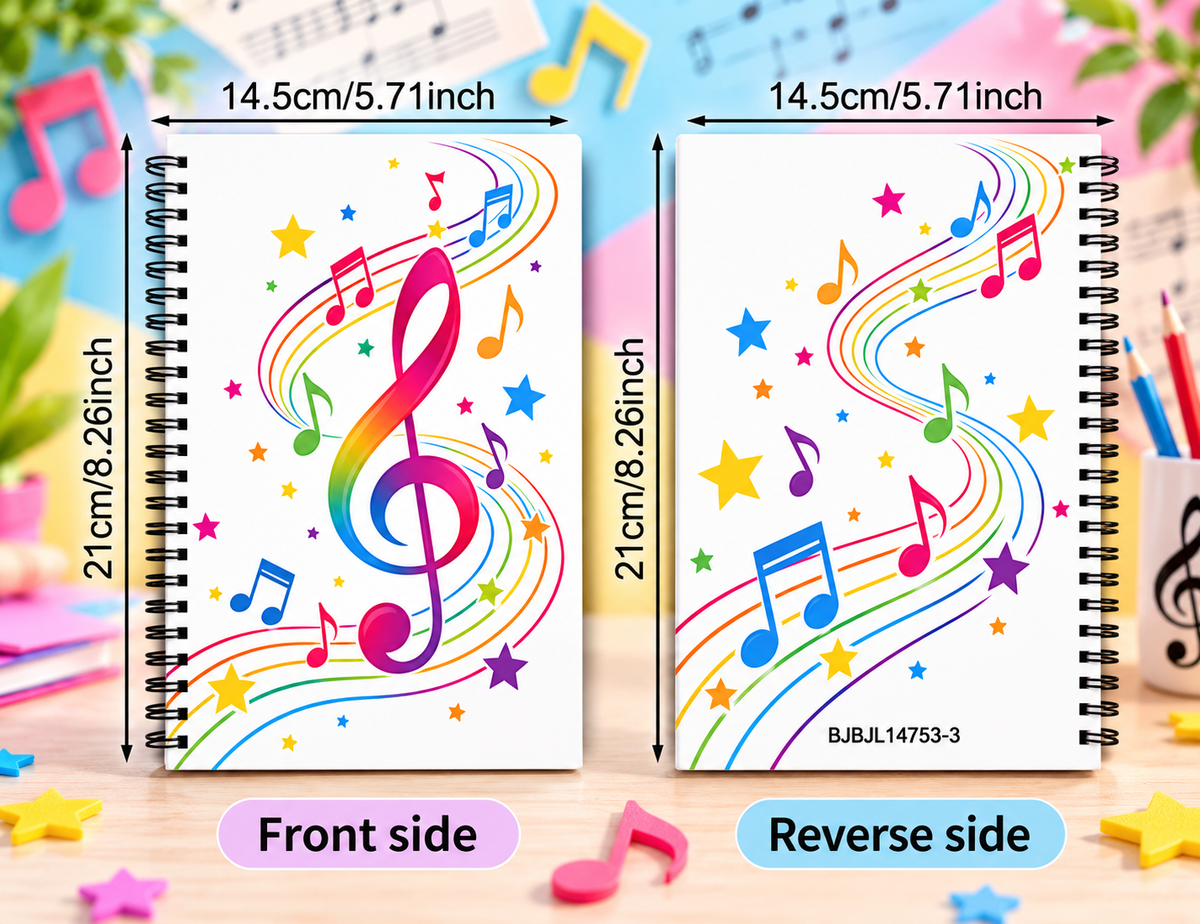 A5 Vibrant Musical Treble Clef Spiral Notebook (60 Pages)