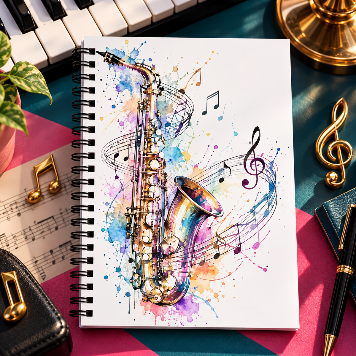 A5 Watercolour Saxophone Spiral Notebook (60 Pages)