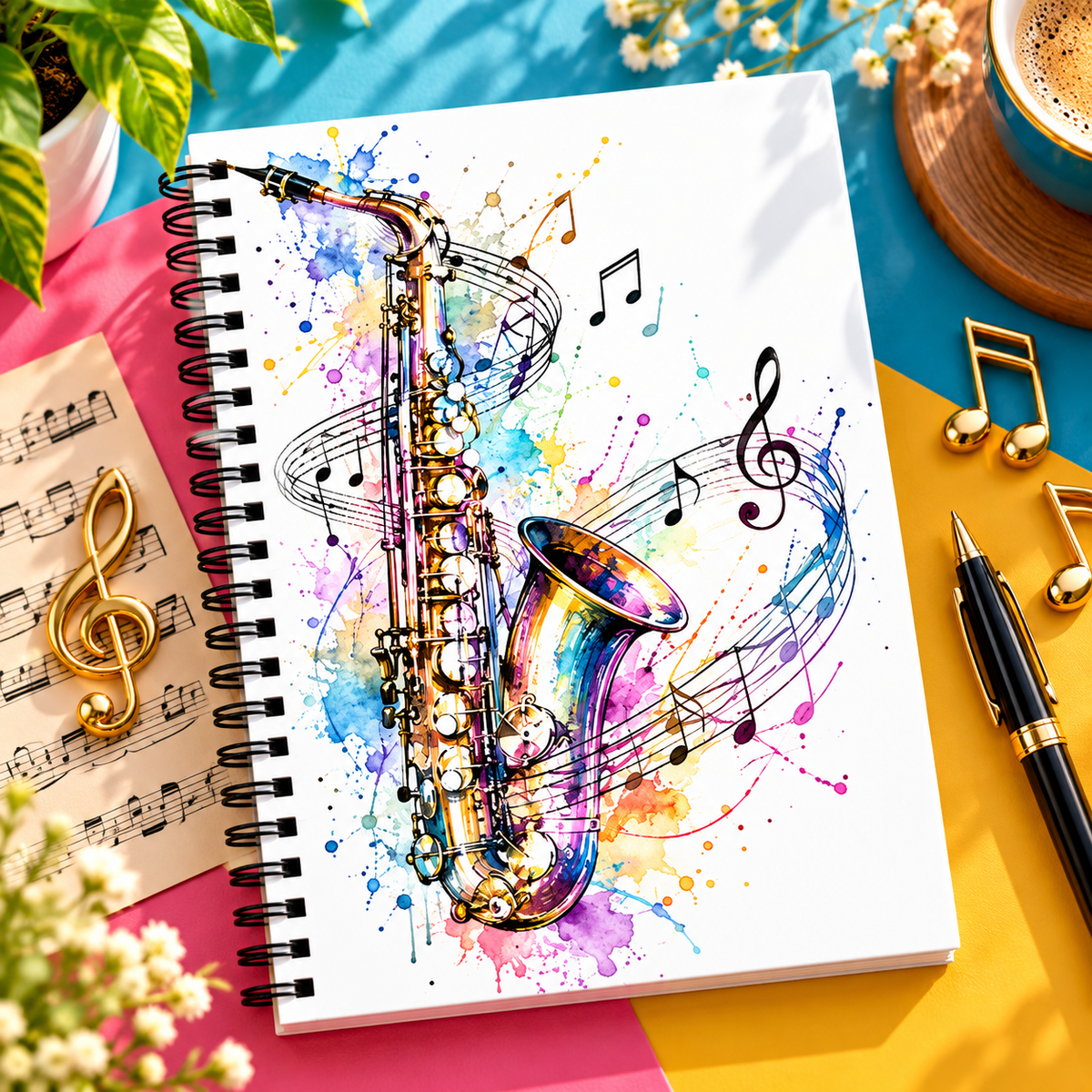 A5 Watercolour Saxophone Spiral Notebook (60 Pages)