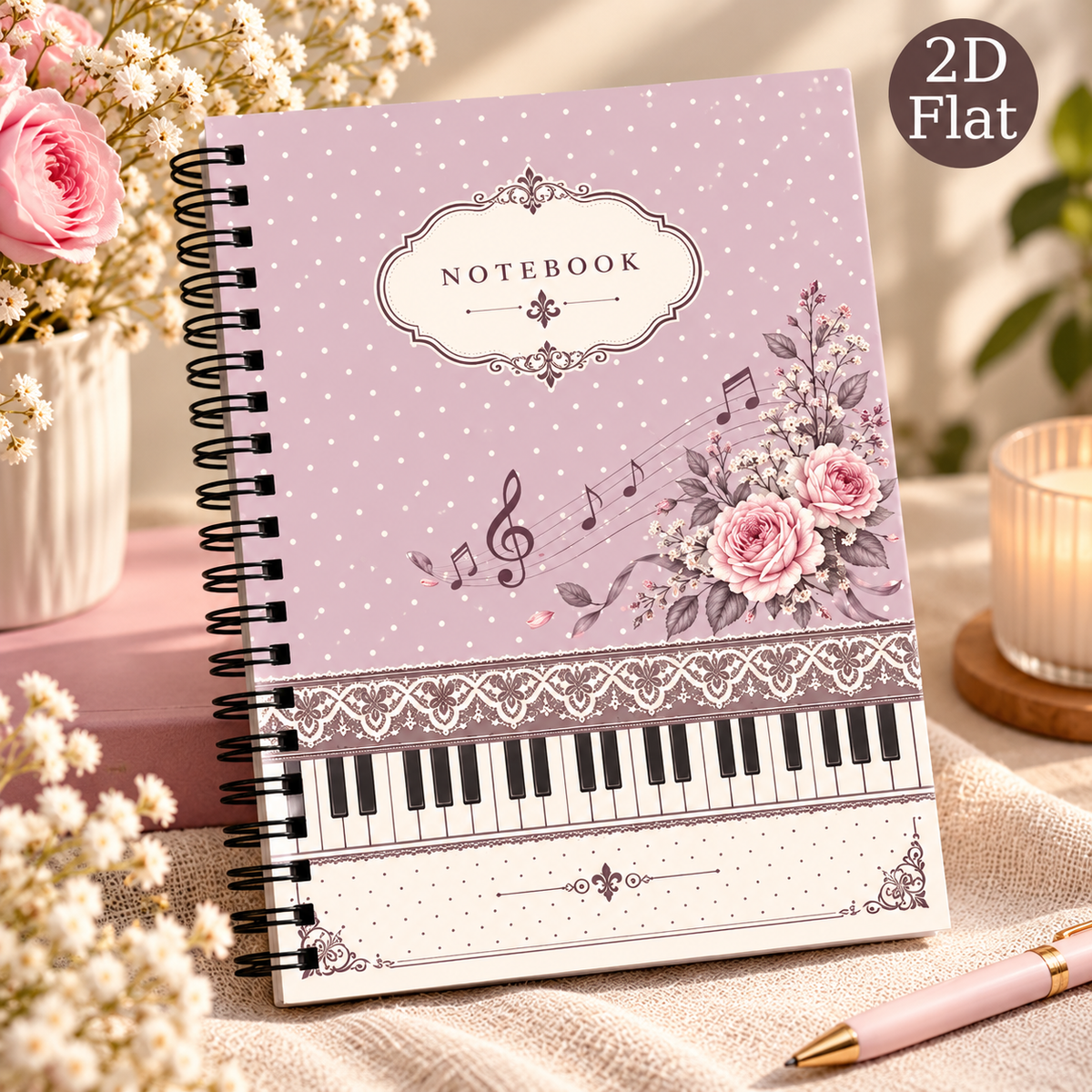 A5 Purple Polka Dot Retro Piano Spiral Notebook (60 Pages)