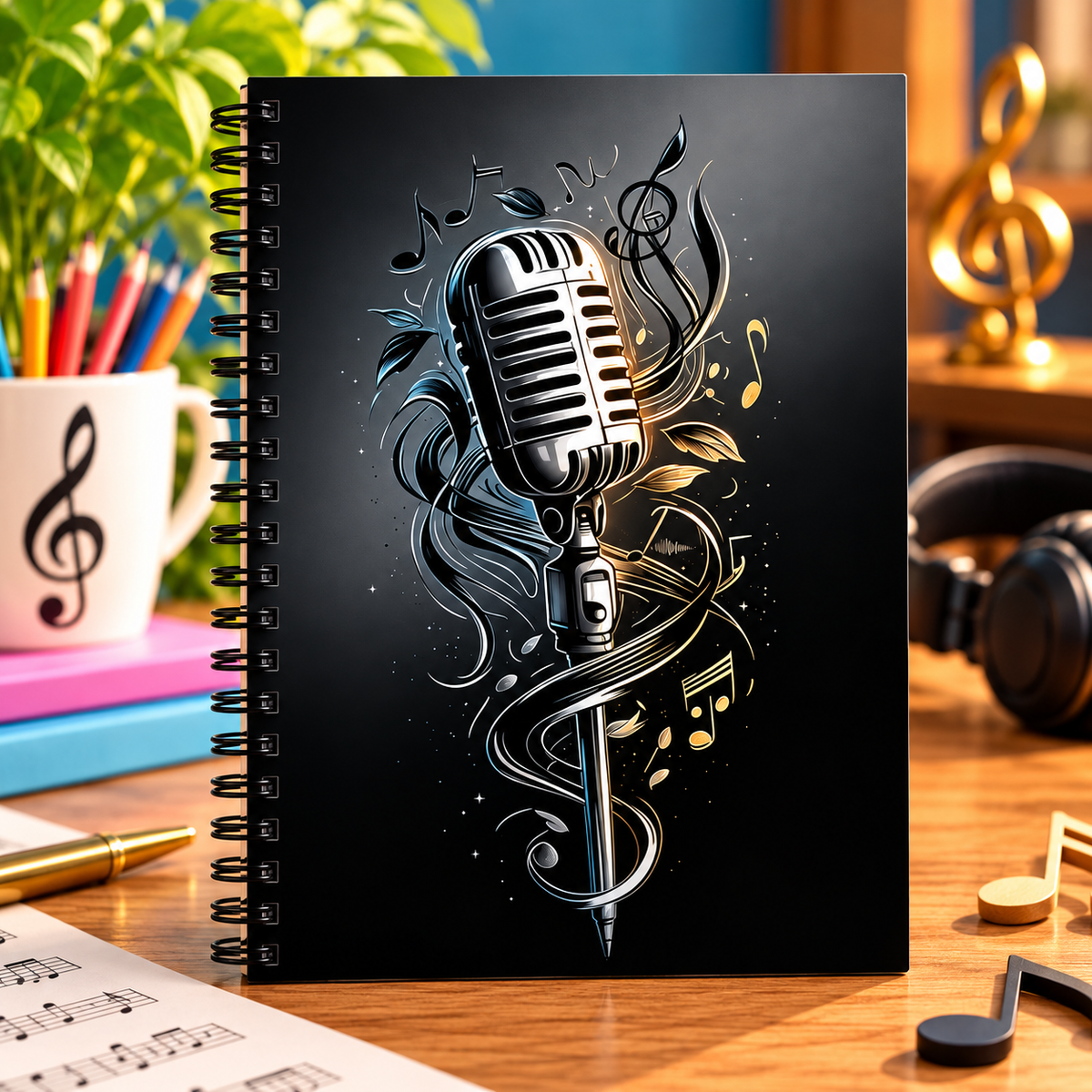 A5 Vintage Microphone Vintage Spiral Notebook (60 Pages)