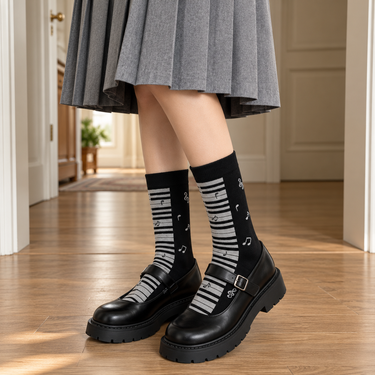 Sundry & Sound Co - Soft Black & White Piano Keys Crew Socks (Unisex)