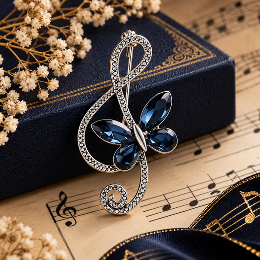 Sundry & Sound Co -Silver Vintage Blue Butterfly Treble Clef Brooch