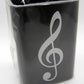 SILVER TREBLE CLEF SQUARE PLASTIC PEN HOLDER