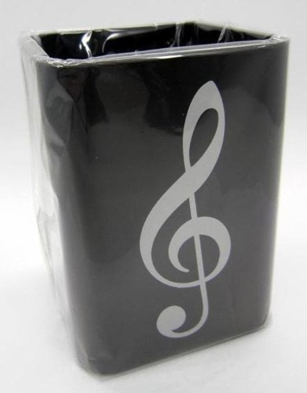 SILVER TREBLE CLEF SQUARE PLASTIC PEN HOLDER