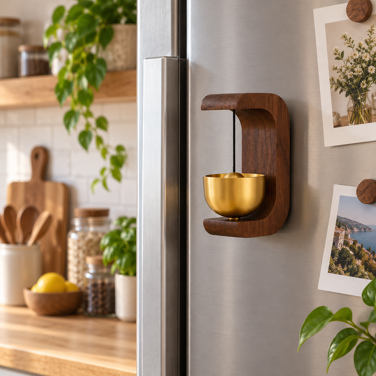 Sundry & Sound Co - Small Vintage Wooden Doorbell with Brass-Tone Chime & Wall Mount