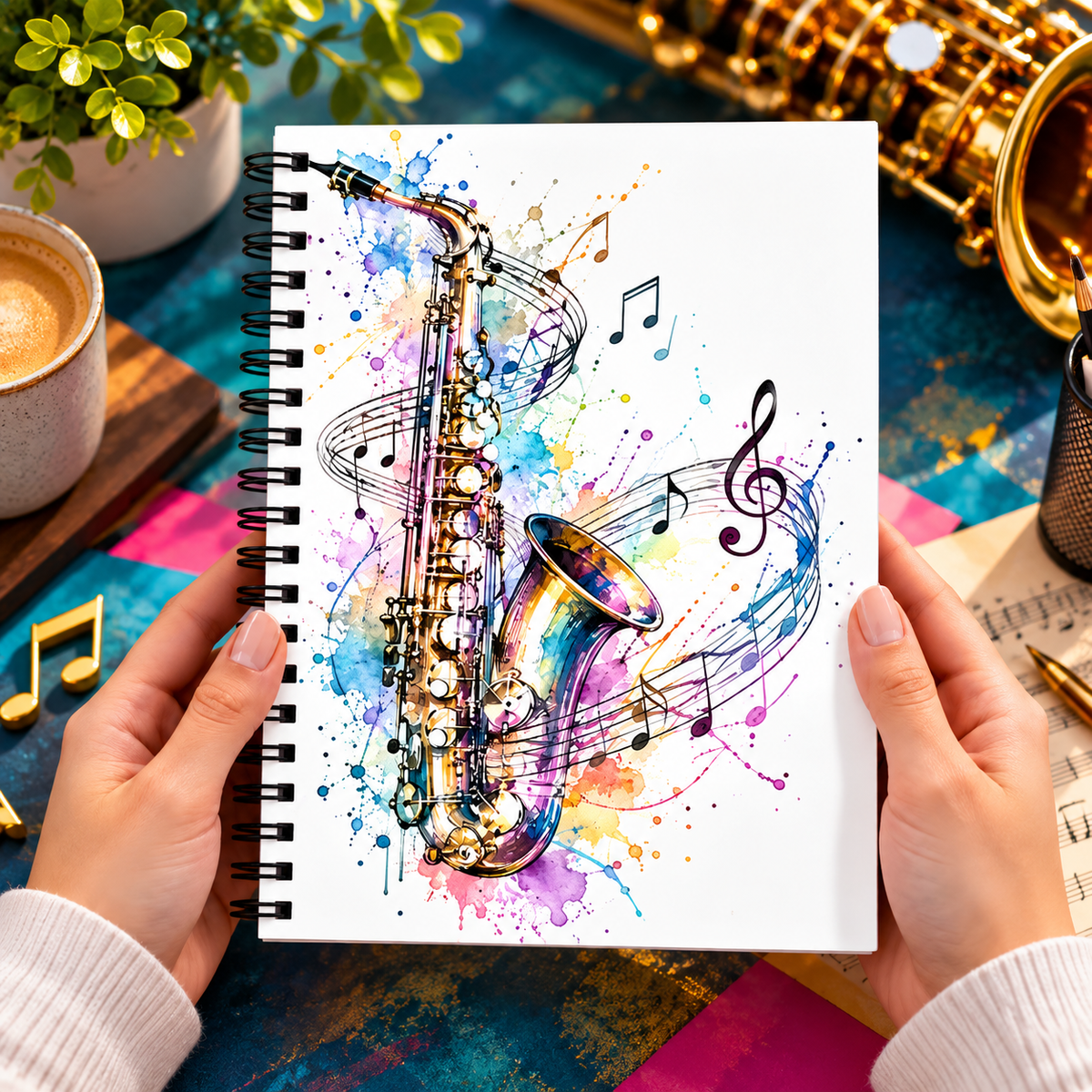 A5 Watercolour Saxophone Spiral Notebook (60 Pages)