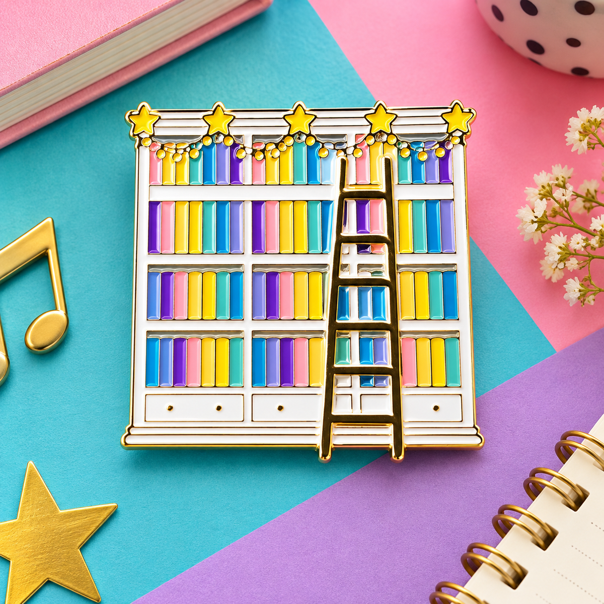 Colorful Bookshelf Staircase Enamel Pin (4cm)