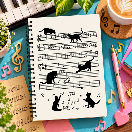 A5 Musical Mischief Cats Spiral Notebook (100 Pages)