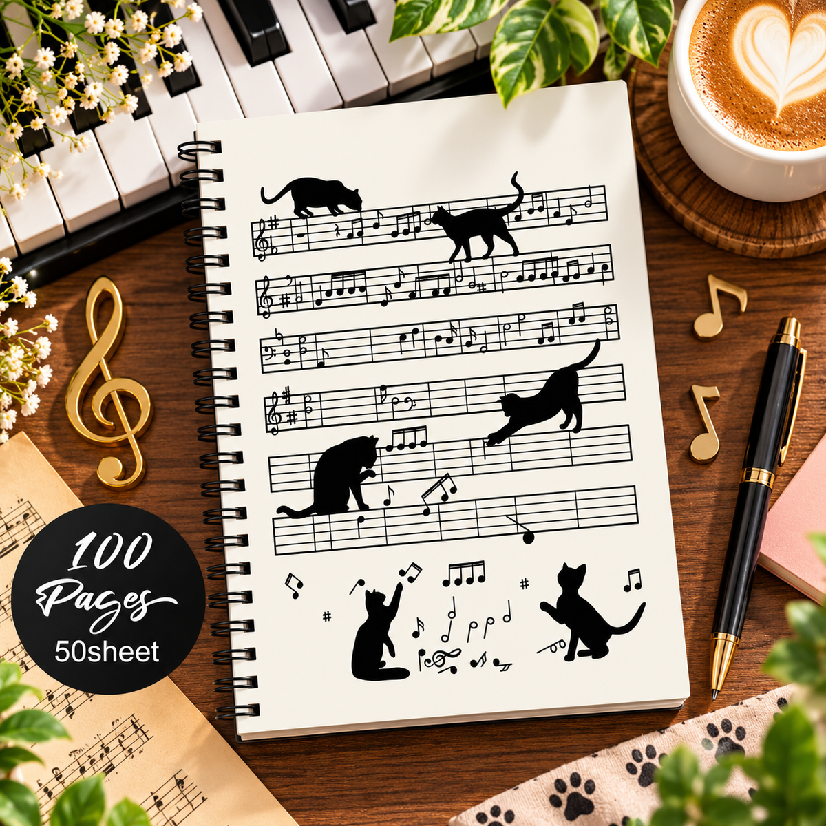 A5 Musical Mischief Cats Spiral Notebook (100 Pages)