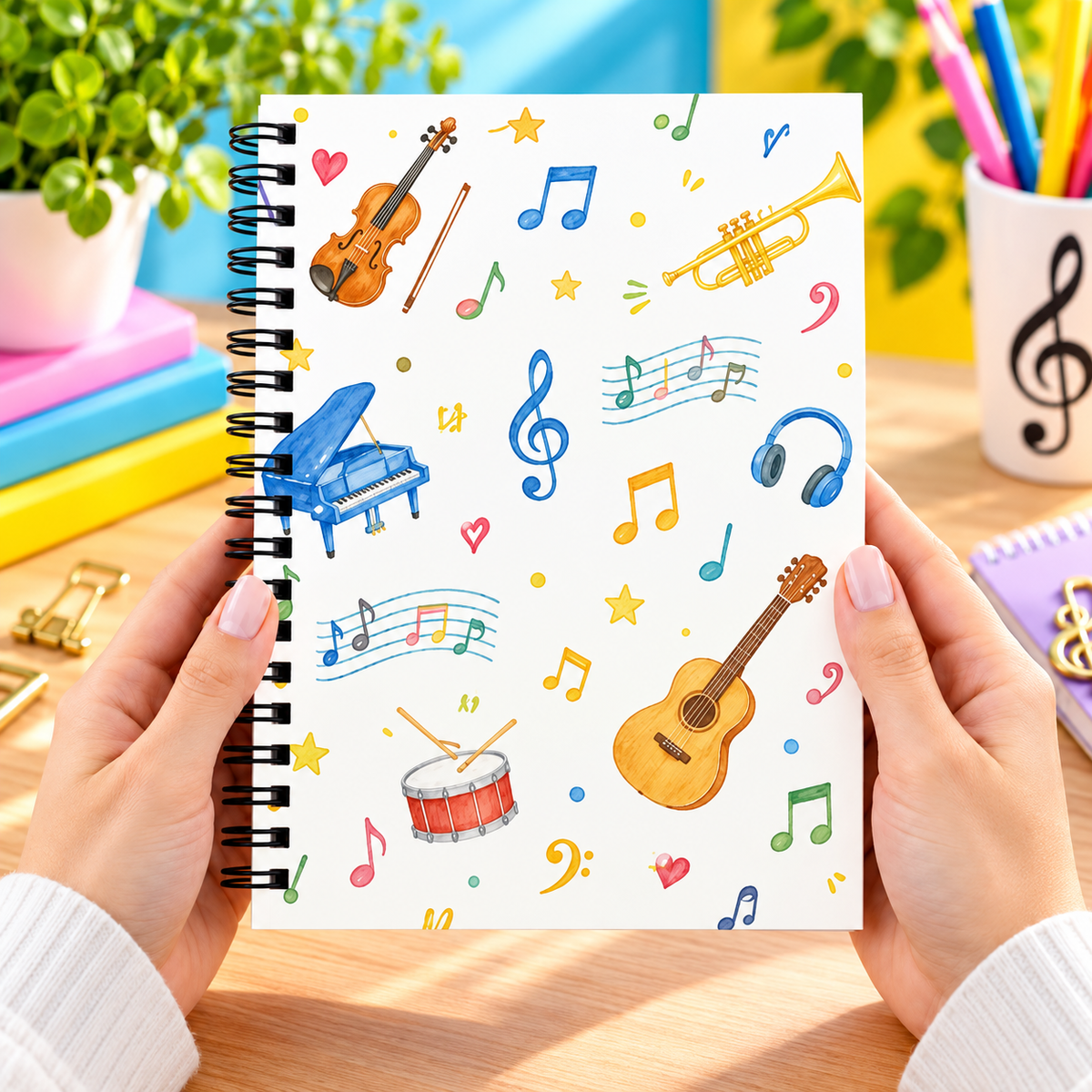 A5 Watercolor Musical Instruments Spiral Notebook (60 Pages)